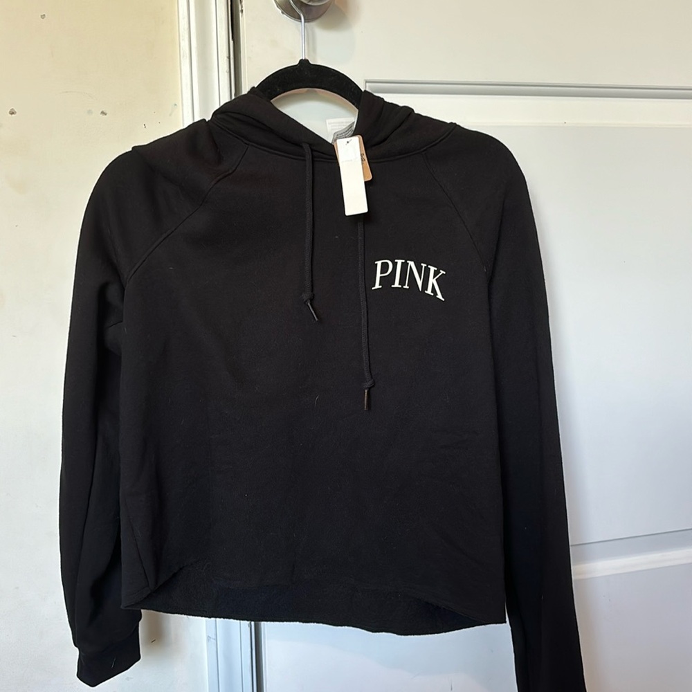 PINK cropped soft black hoodie